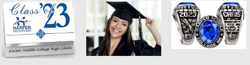  Graduation ring, cap and gown, announcement
